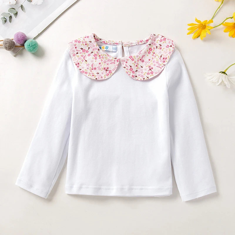 Casual Kids new Baby Girls T-shirt Spring Doll Collar Baby Girls Long Sleeve 2025 Solid Color T-shirt Children's Clothes 1-5Yrs