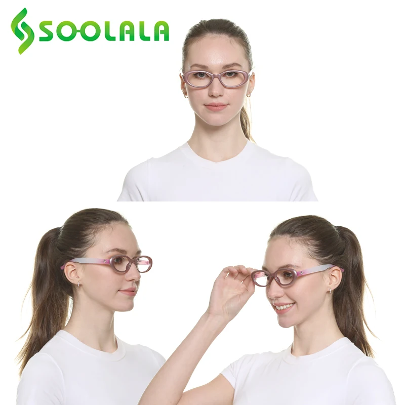 SOOLALA Small Oval Presbyopic Reading Glasses Women Anti Blue Light Female Frame Magnifying Grade Eyeglasses