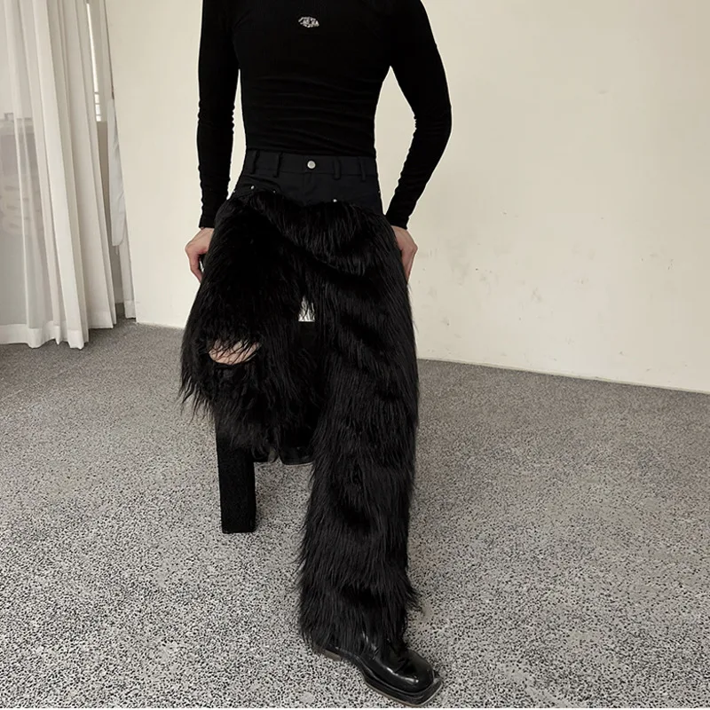 NOYMEI Deconstructed Trousers Heavy Industry Design Personalized Wool Denim Patchwork Straight Wide Leg Pants Winter Men WA3313
