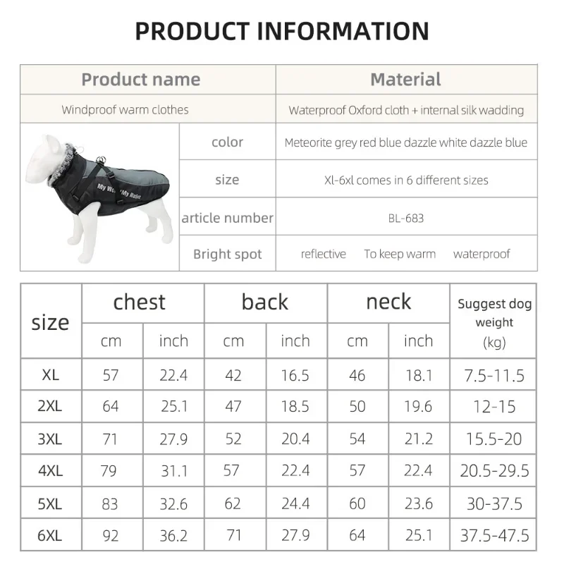 Clothes For Large Dogs Waterproof Big Dog new Vest Jacket 2025 Autumn Winter Warm Fur Collar Pet Dog Coat For French Bulldog Wilma Dog