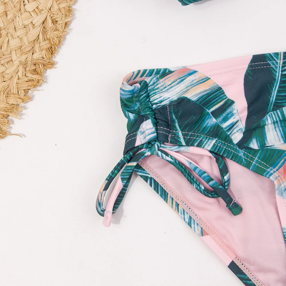 Leaf Print Bandage Girls Kids Swimwear Swimsuit 7-14 Years Falbala Children Bikini Set Summer Beach Baby Biquini Infantil