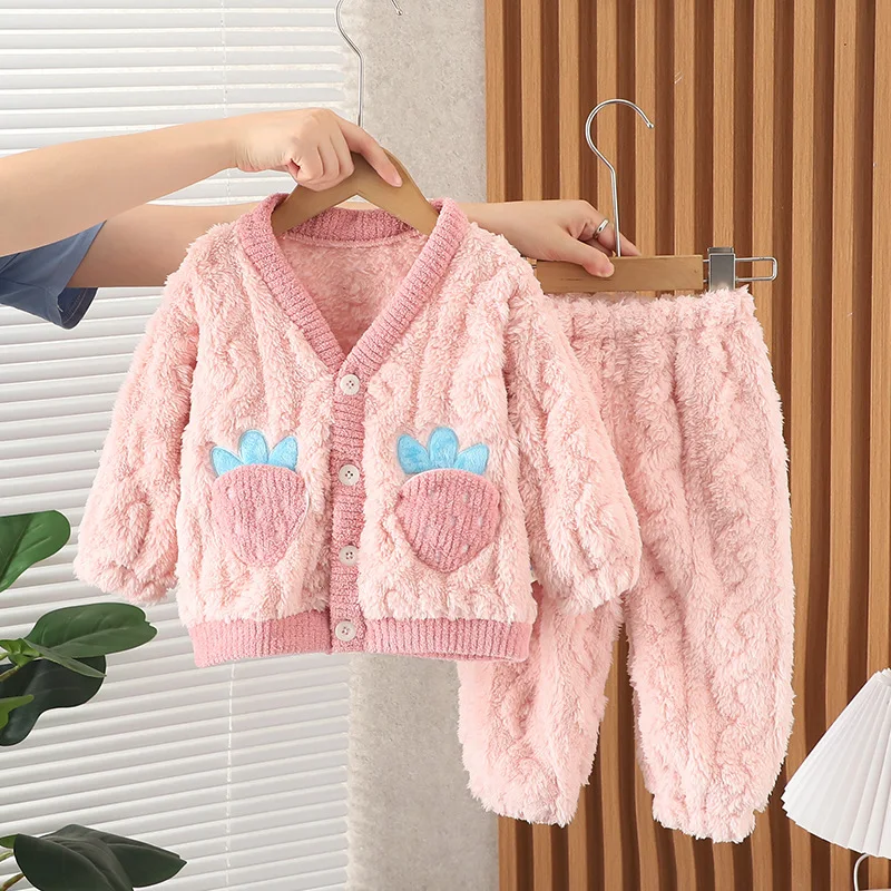 Flannel Pajamas Set New Winter Warm Homewear for Children Thicken Coral Fleece Clothing Suit Christmas Girls Boy Pijama 0-6Y