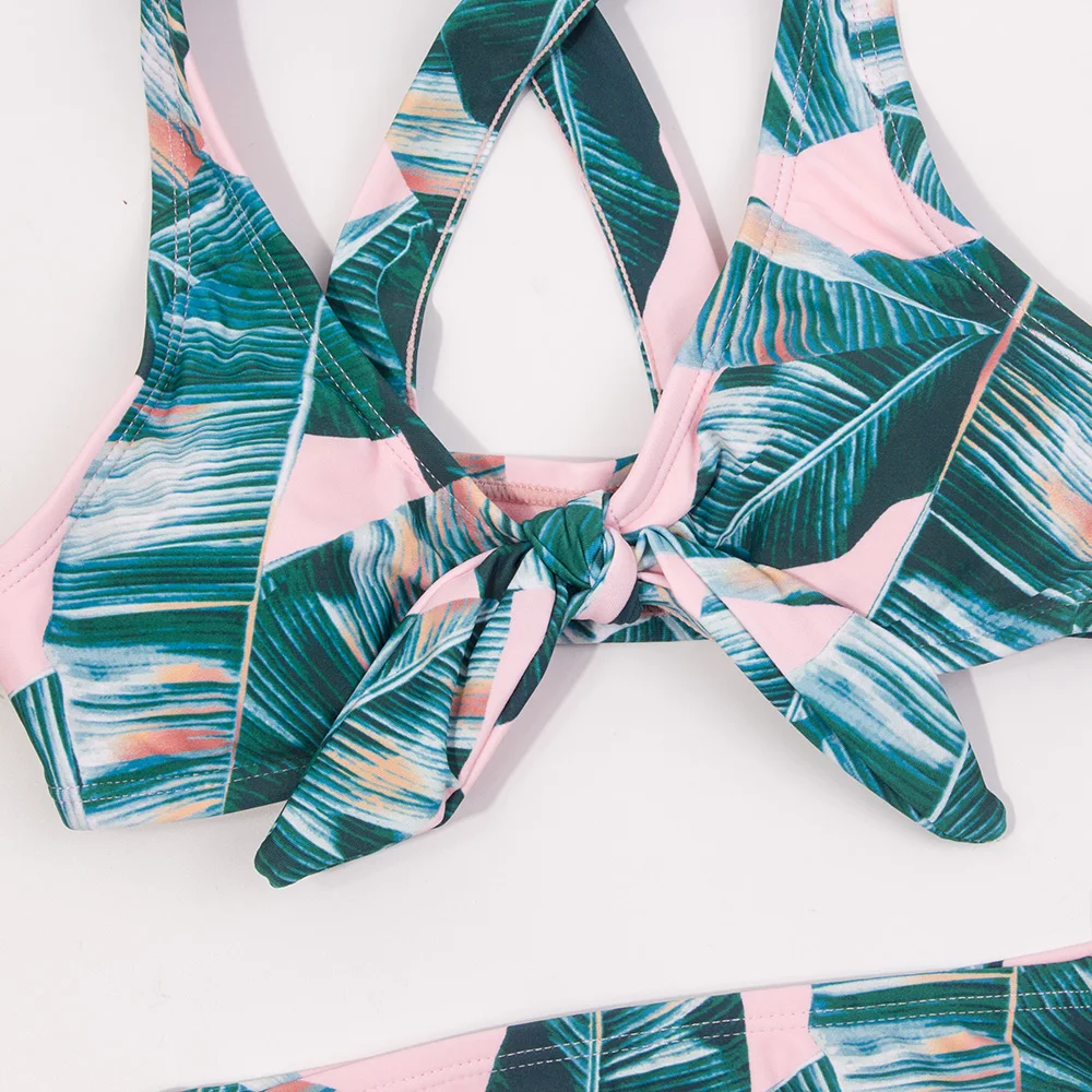 Leaf Print Bandage Girls Kids Swimwear Swimsuit 7-14 Years Falbala Children Bikini Set Summer Beach Baby Biquini Infantil
