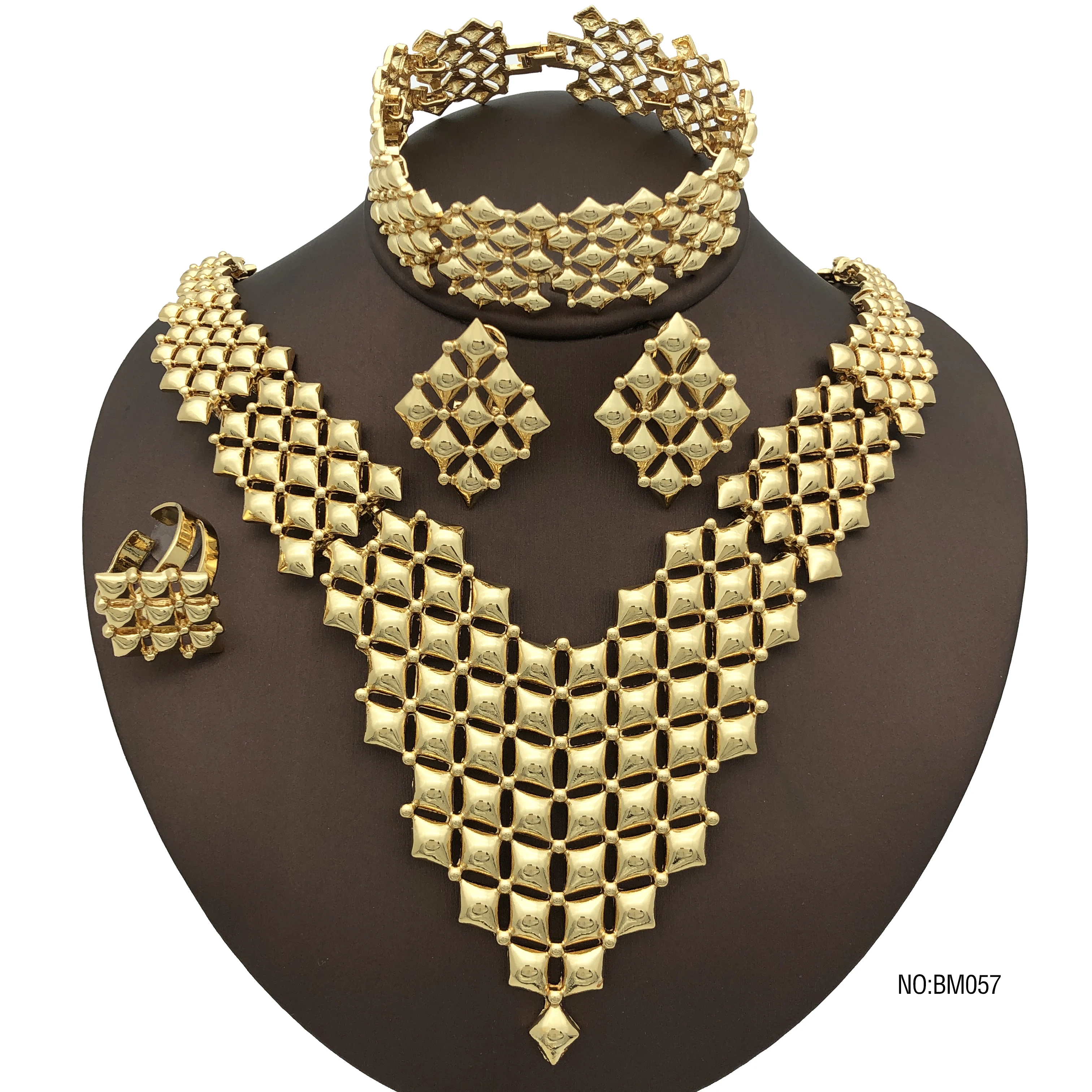 Italian Gold Plated Jewelry Sets Women Large Necklaces Earring Ring Bracelet Wedding Party Jewelry Accessories Free Shipping