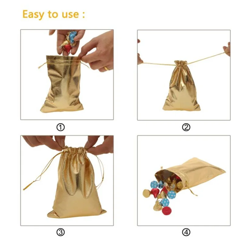 50Pcs Gold Silver Drawstring Organza Jewelry Pouches Bags Packaging Supplies For Wedding Christmas Birthday Gift Small Business