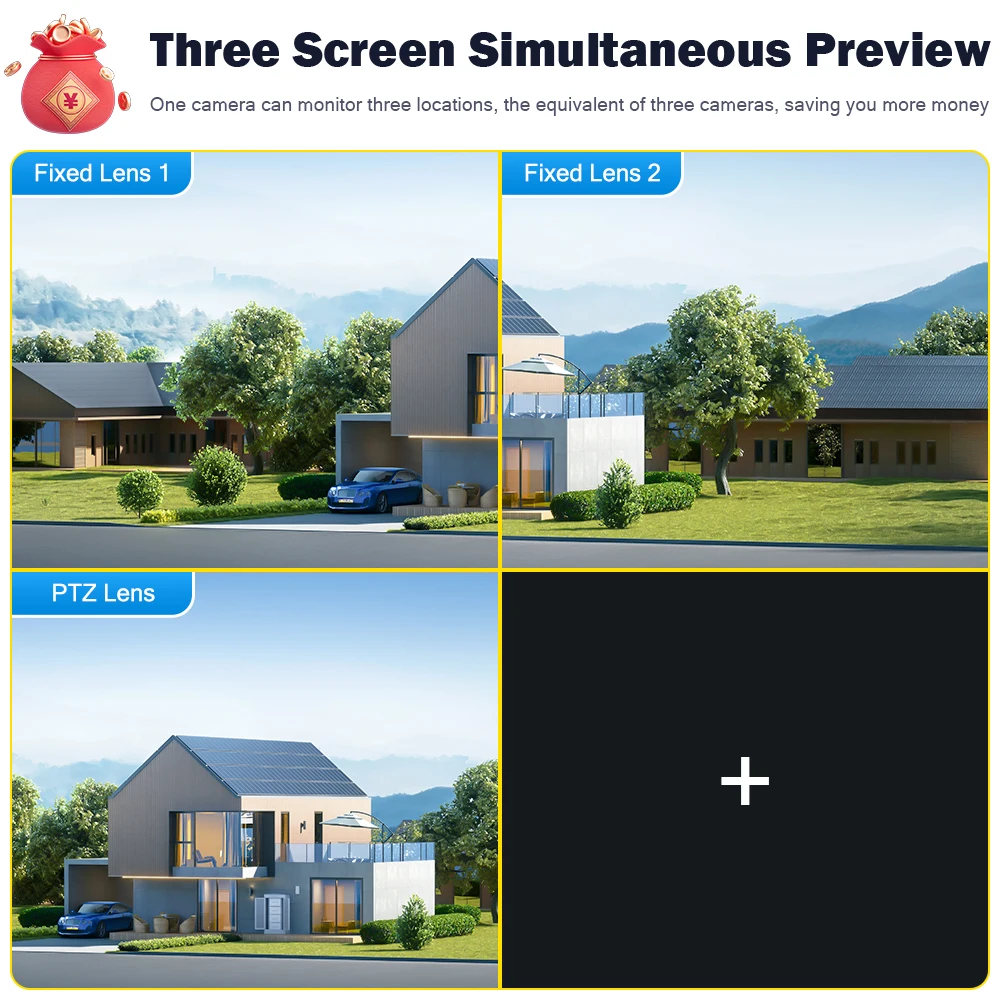 6K 12MP WIFI IP HD Outdoor Camera PTZ 8X Zoom Waterproof Cam Three Lens Three Screens CCTV Video Camera Security Protection