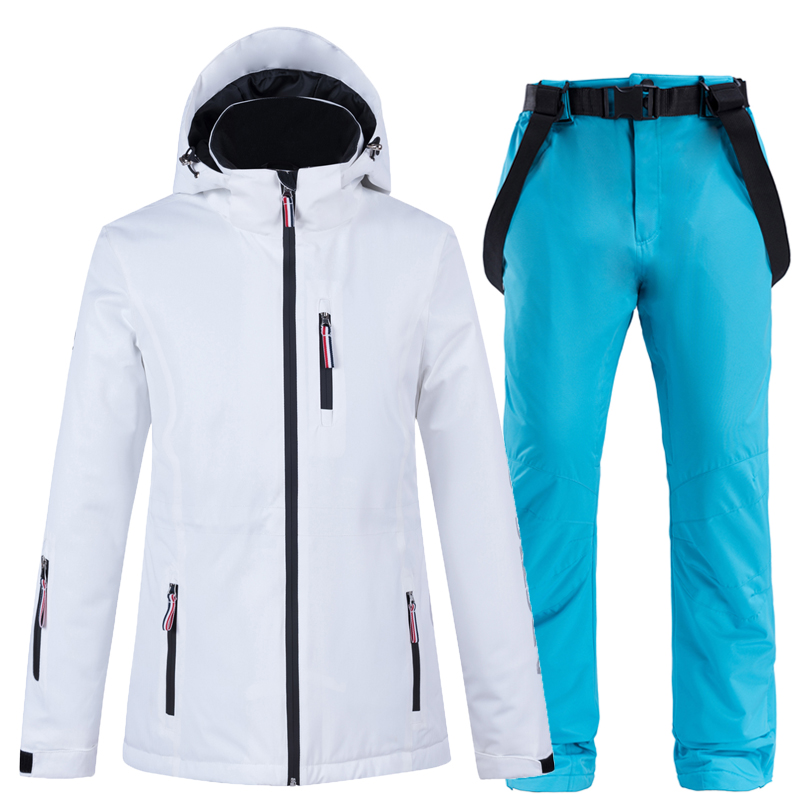 Pure White Ski Jackets and Strap Pants for Women, Snow Wear Clothing, Snowboard Suit Sets, Waterproof, Winter Costume for Girl ce007 5 09075