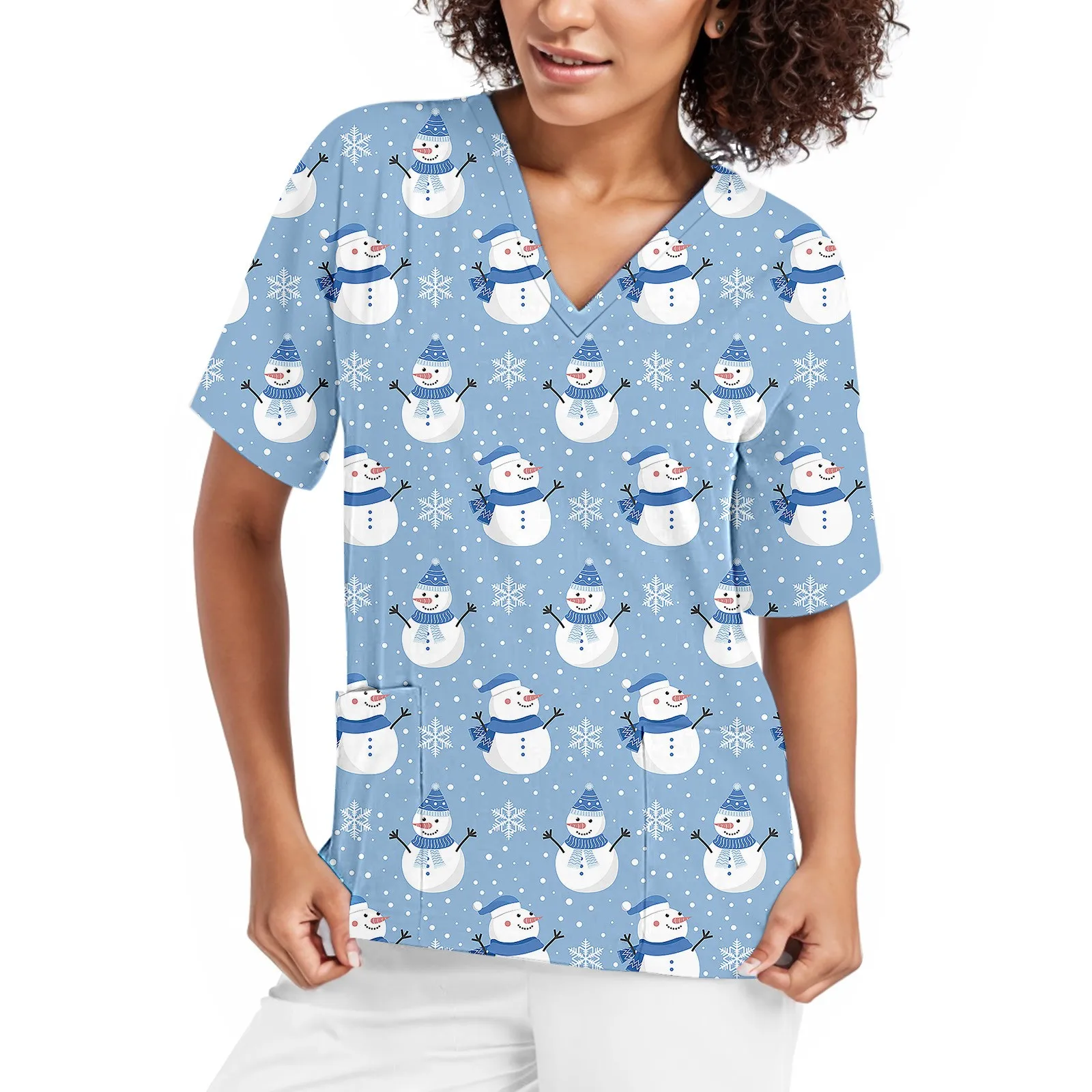 New Cute Scrubs Medical Uniforms Women Men Nurse Accessories Clinical Uniform Dentist Work Blouse Vet Spa Christmas Scrub Tops
