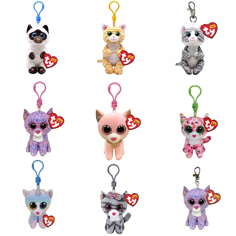 cm Ty Beanie Big Eyes Small Pendant Keychain Clips Mini Stuffed Plush Toy Doll Multicolor Cat Children Christmas Gifts