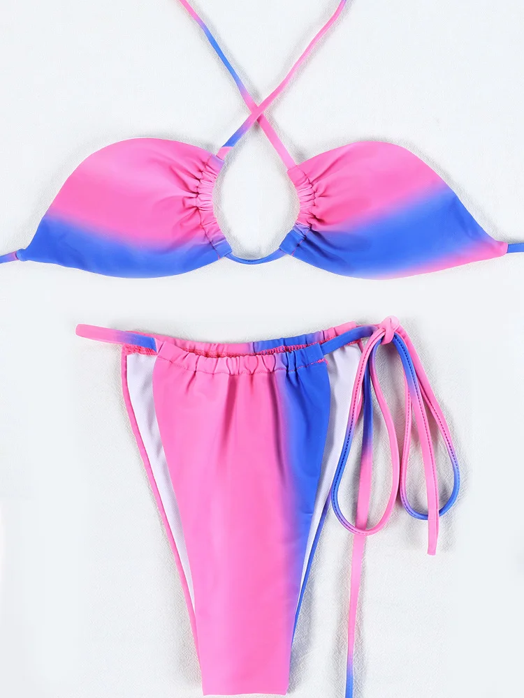ZRTAK Bikini Set Tie Dye Bikinis Sexy Swimwear Women Block Color Adjust Bathing Suit High Quality Bandage Swimsuit