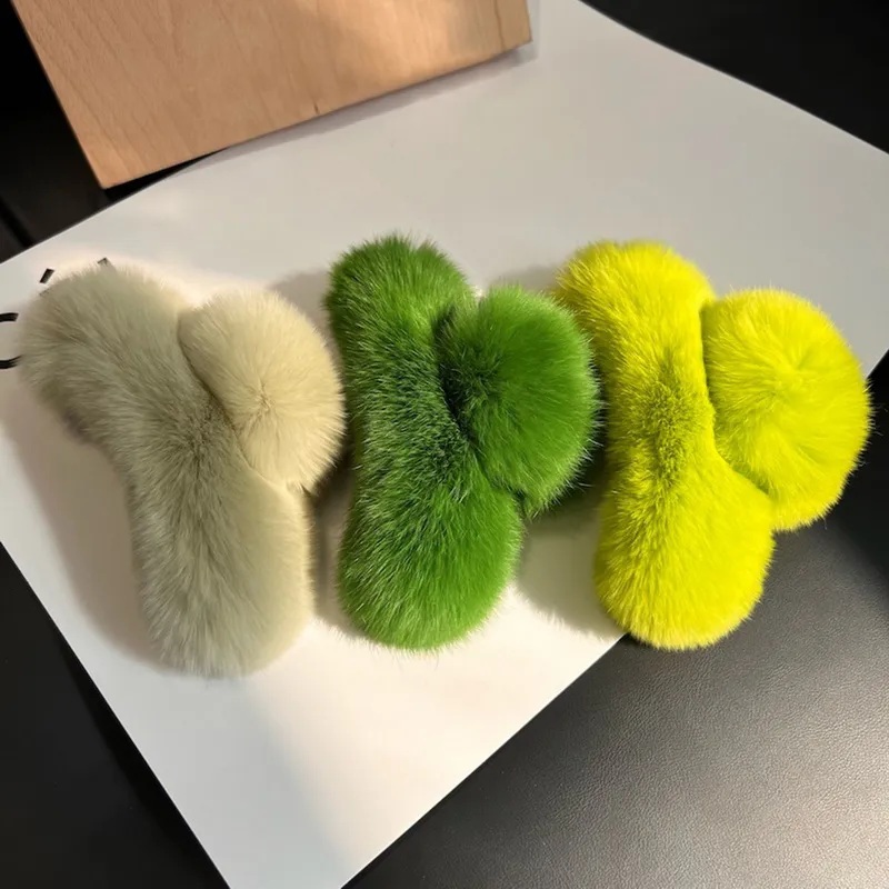 Cute Green Plush Hair Claw Acrylic Hairpins Faux Fur Hair Clip Barrette Crab Headwear For 2025 Women Girls new Hair Accessories Claw Crab