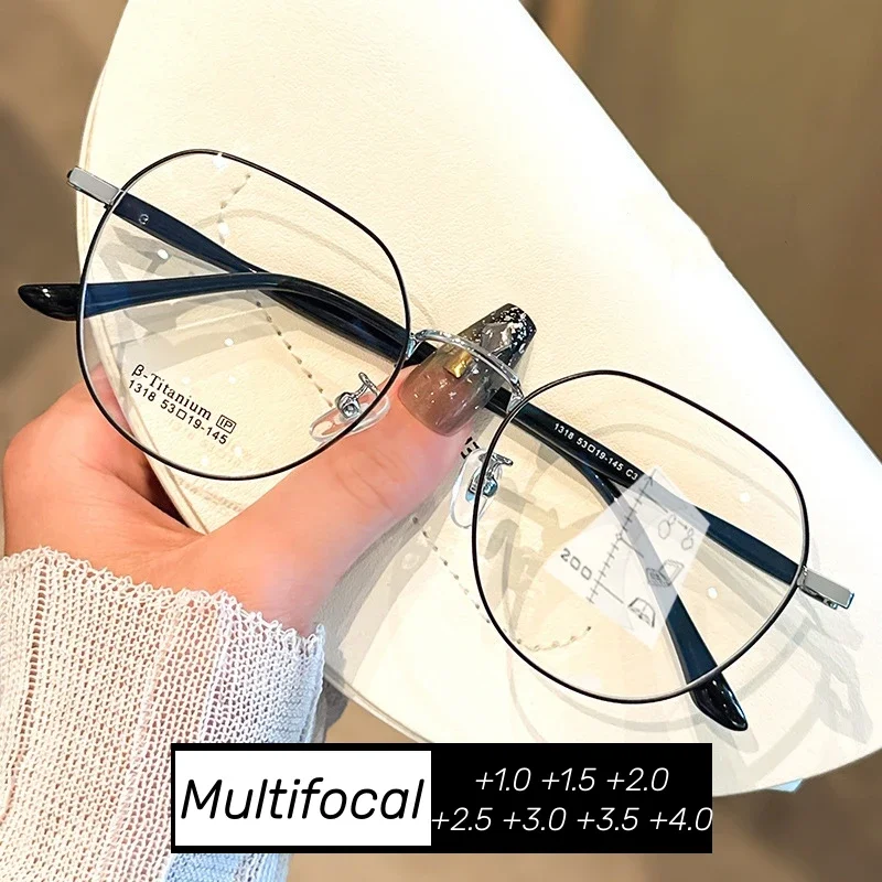 Luxury Progressive Multifocal Reading Glasses Women Antiblue Light Presbyopia Ultralight Metal Frame Near Far Sighted Eyeglasses