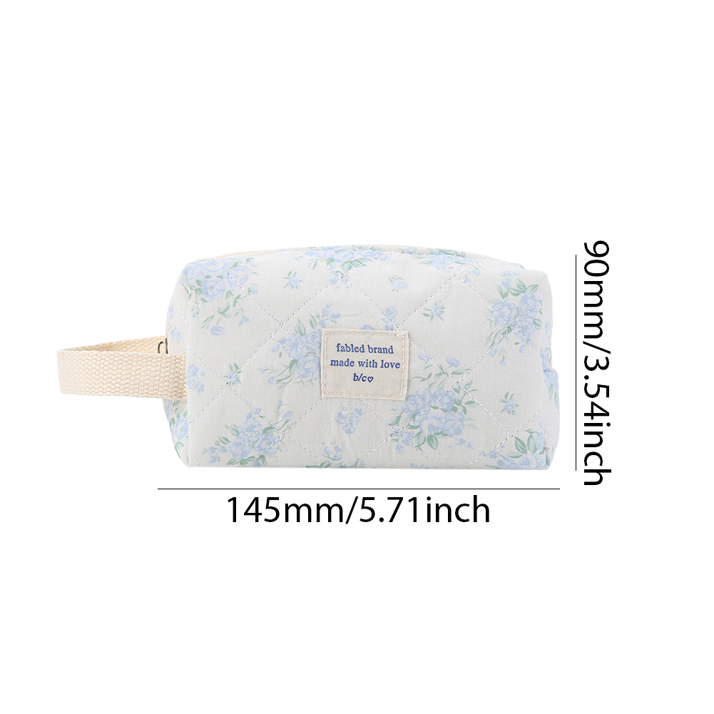 Checkered Floral Women Quilted Makeup Bag Large Travel Organizer Lightweight Portable Cosmetic Storage Bag Lady Makeup Bag Purse smile