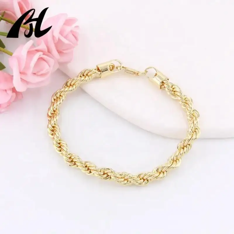 Hip hop joyeria oro laminado women mens Classic Snake Chain Bracelets thick cable rope Twist Chain