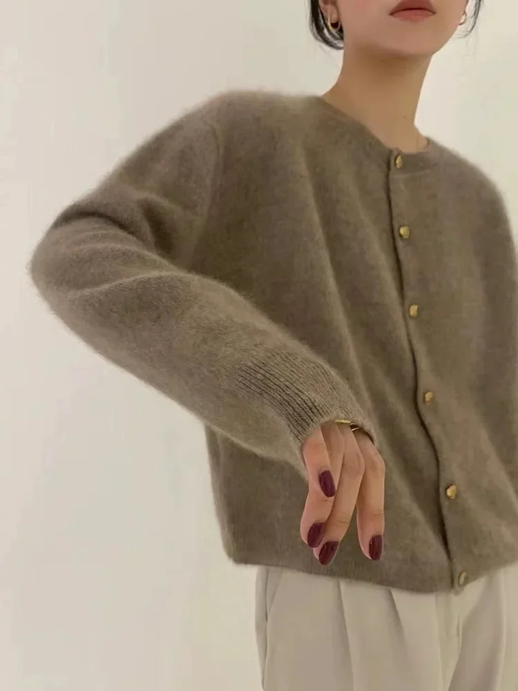 2023 Autumn and Winter New Cashmere Crewneck Sweater Women's Coat Loose Long Sleeve Knitted Cardigan Top Women