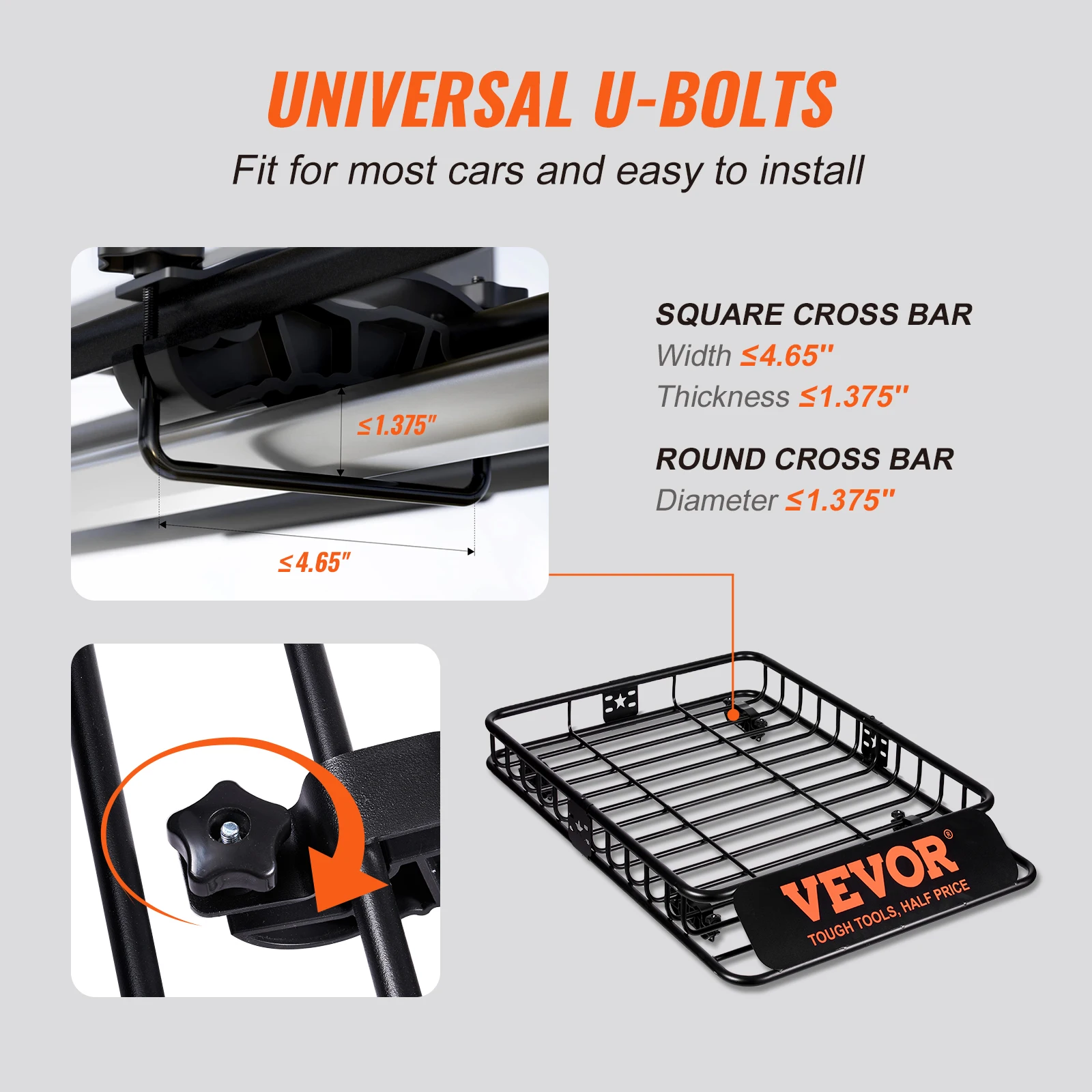 VEVOR Roof Rack Cargo Basket 46"x36"x4.5" / 51"x36"x5" Rooftop Cargo Carrier Heavy-Duty 200 LBS Capacity for SUV Truck V