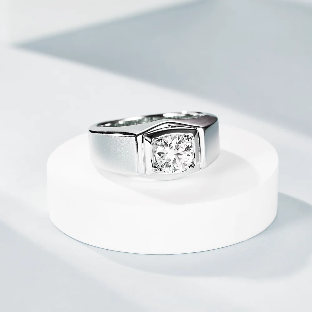 1 Carat Real Moissanite Ring For Men S925 Sterling Silver Round Brilliant Male Wedding Jewelry Gift With GRA Certificate