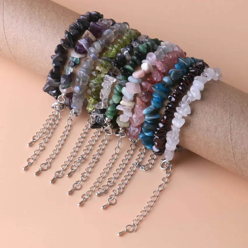 Natural Irregular Chip Stone Bracelet Moonstone Labradorite Pink Quartz Bracelets & Bangles Crystal Wristband For Women Jewelry