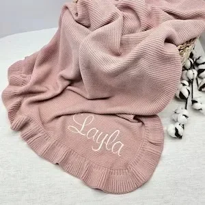 Personalized Baby Blanket with Name, Knitted Baby Boy Girl Swaddle Blanket for Newborn Infant Toddlers Kid 70x90cm