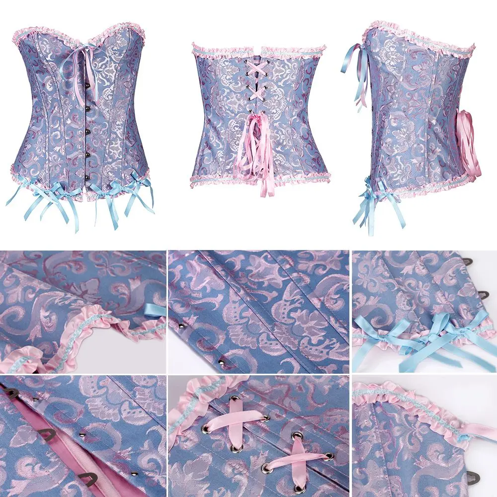Sexy Corsets Bustiers Floral Lace Tops For Women Plus Size Flower Print Vintage Corset Gothic Satin Lingerie Corselet Overbust