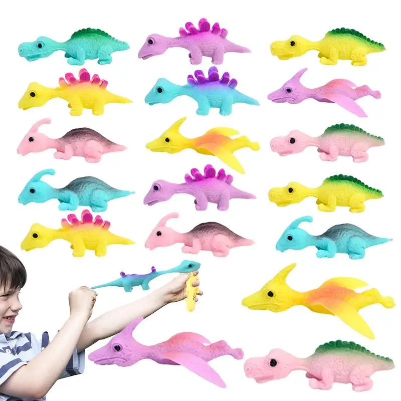 30pcs Slingshot Dinosaur Finger Toys Funny Finger Launching Dinosaur Sticky Toys Soft Rubber Animal Finger Toy For Parties Event