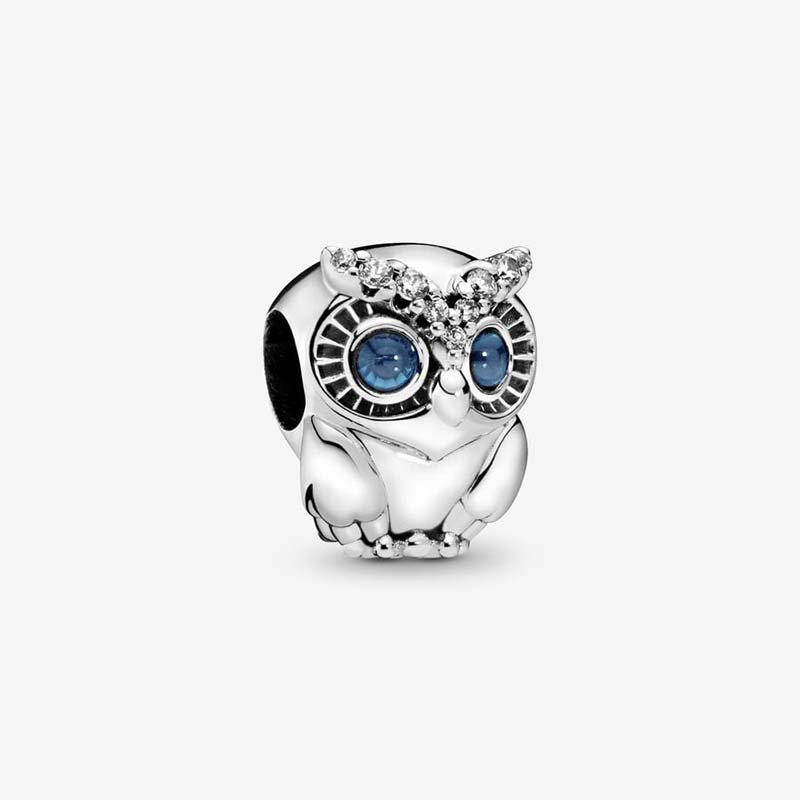 Sparkling Owl Charm 100% 925 Sterling Silver Luxurious Charm Snake Chain Bracelet Jewelry Making Components Necklace Pendant Bead charms with Retail Box
