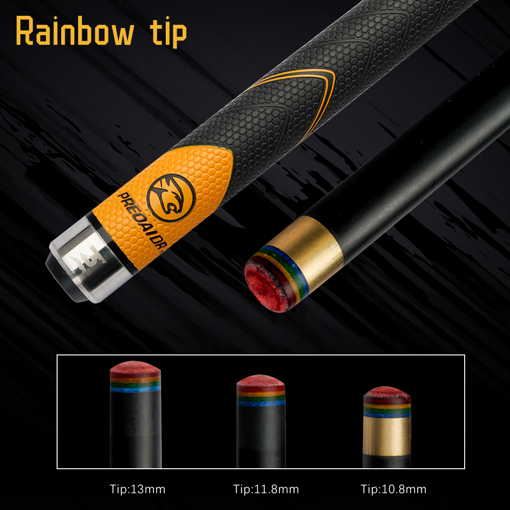 PREOAIDR 3142 BK3 Series Billiard Pool Cue 10.8/11.8/13mm Tip Uni-Loc Joint Cue Stick Kit 147cm Silicone Wrap with Extension