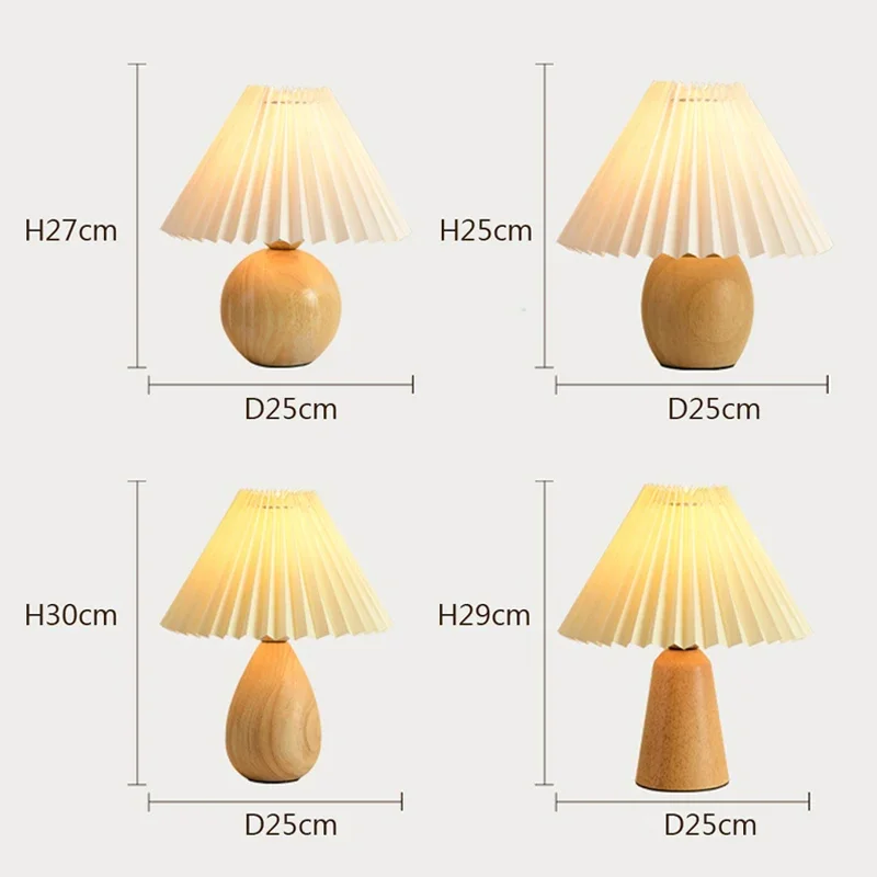 Nordic Table Lamps Bedroom LED Desk Lights Korean Wood Bedside Night Light Warm Living Room Home Japanese Pleated Table Lighting