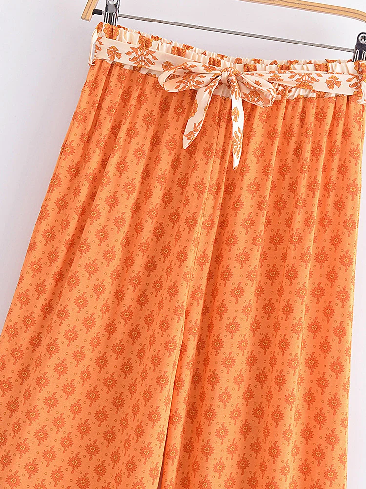 Vintage Chic new Women Floral Print Bohemian Wide Leg Pants Lady Gothic Elastic Waist Loose Rayon 2025 Boho Long Pants Oversize Trousers