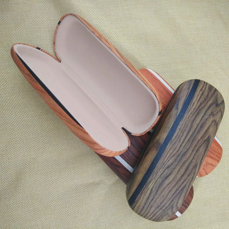 1Pc Random Wood Grain Hard Kit Holder Metal Reading Glasses Case for Men Women Leather Eyeglass Box Spectacles Container Box