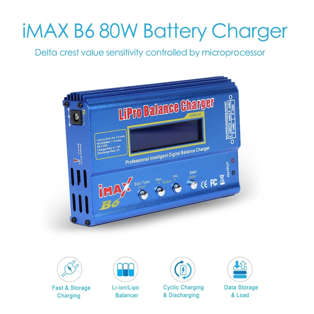 IMAX B6 80W Battery Charger LCD Dispaly AC/DC Balance Discharger Power 5W 18V 6A for LiPo NiMH NiCd LiFe Pb Battery