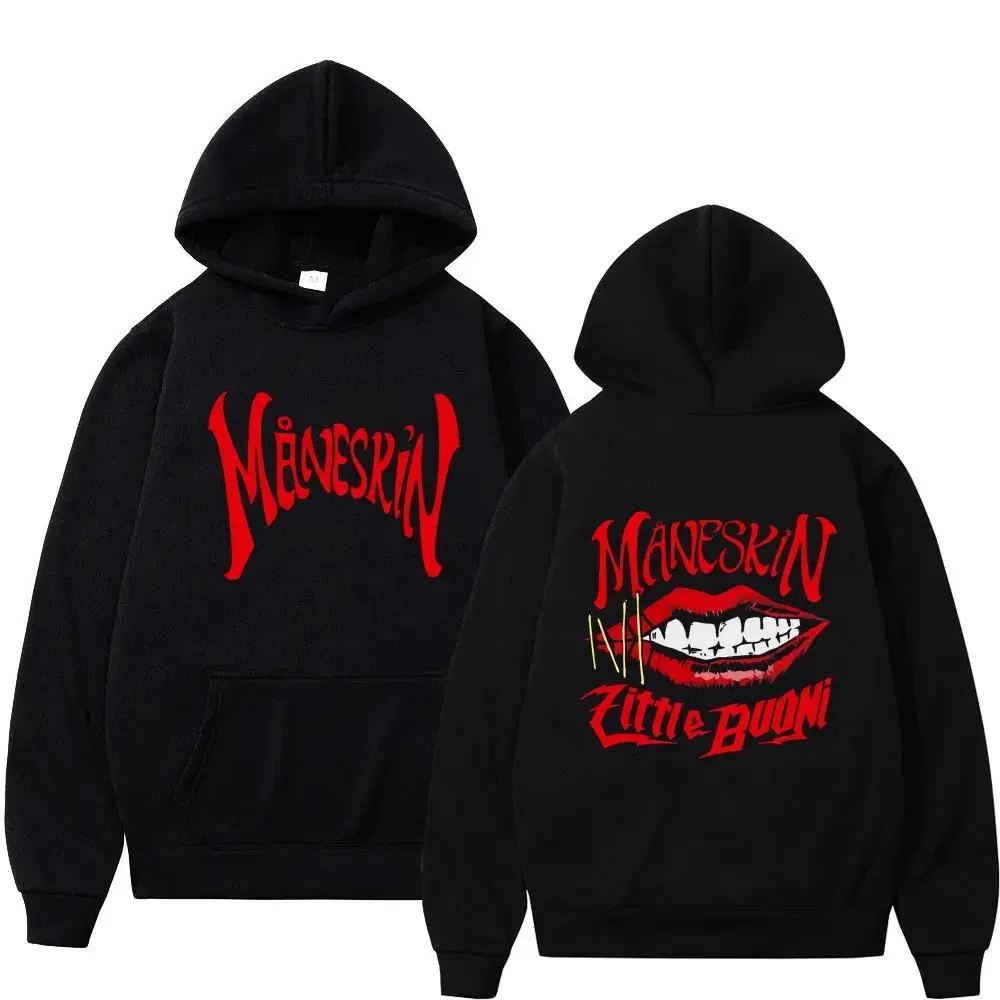 Autumn Winter Rock Band Maneskin Mouth Print Hoodie Men Women Hip Hop Pullover Oversized Sweatshirt Loose Long Sleeve Hooded