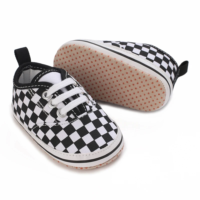 2024 New Baby Canvas Sneakers Anti-slip Soft Plaid Baby Boy Girl Shoes Newborns First Walkers Infant Baby Unisex Casual Shoes
