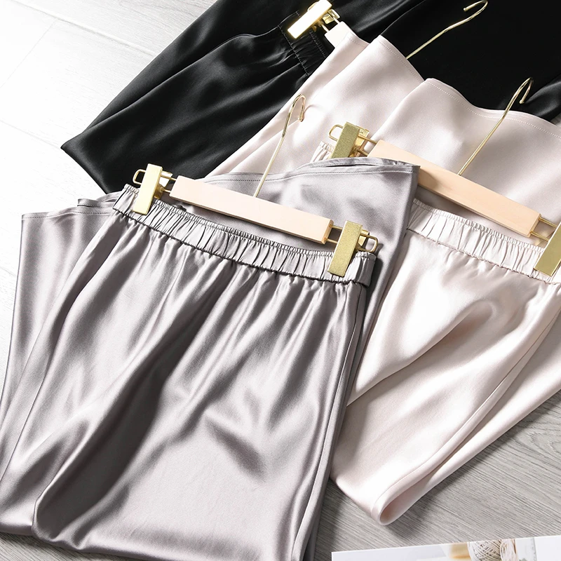 Glossy Acetic Acid Satin Skirt Women's 2023 Spring Autumn New Mid Length Elegant Mature Series Dropped Slim A-line Skirt 6XL smile