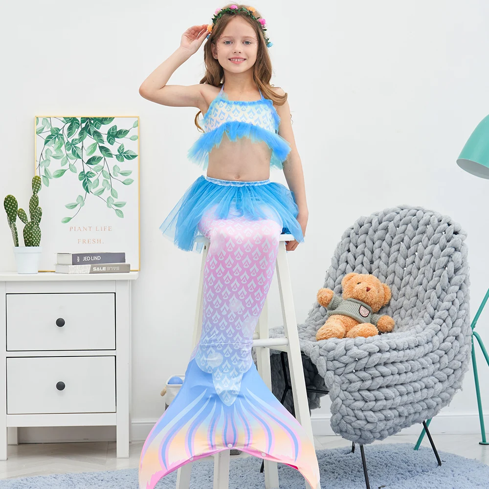 Girls Swimming Little Mermaid Tail Mermaid Costume Cosplay Children Swimsuit Fantasy Beach Bikini Can Add Monofin Fin