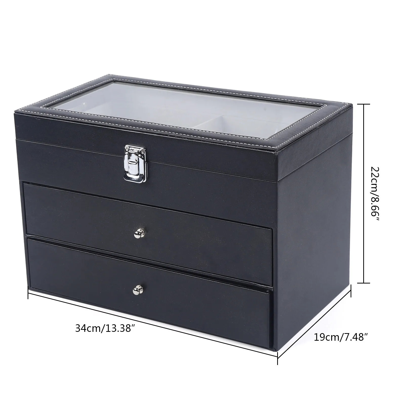 91524 Grid Jewelry Collection Storage Holder Box Leather Watch Glasses Display Case Sunglasses 240327