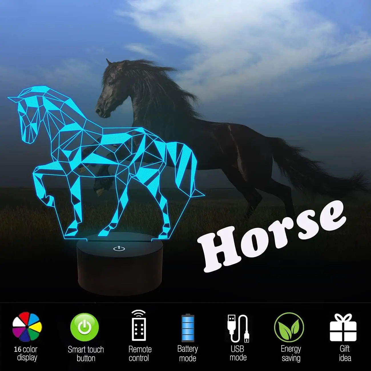 NEW Animal Horse 3D Night Lamp Children Bedroom Decor Desk Setup Zodiac Horse Bedside Light for Christmas Birthday Gift