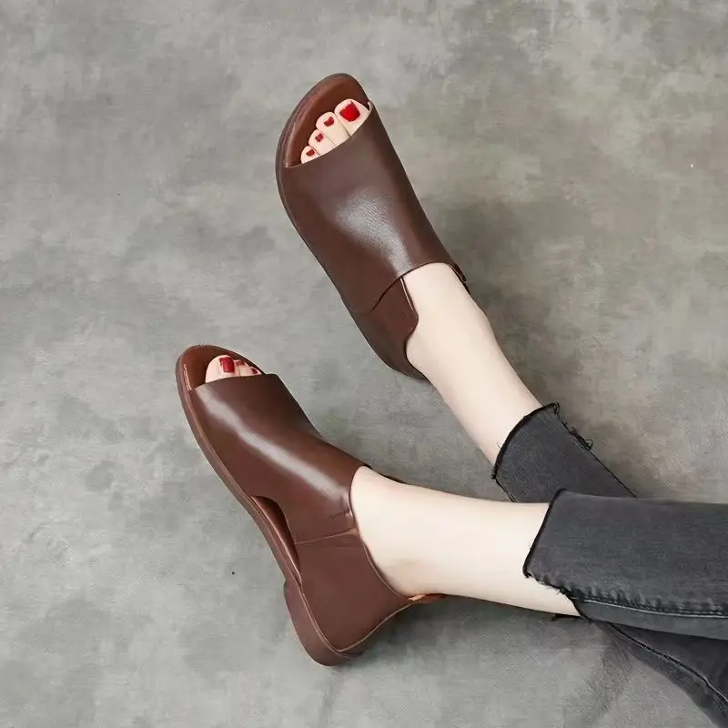 2023 new Women PU Sandals Summer Women Shoes Sandals 2025 Comfortable Women Thick Sole middle Heels Mother Shoes Chaussure Female sandals