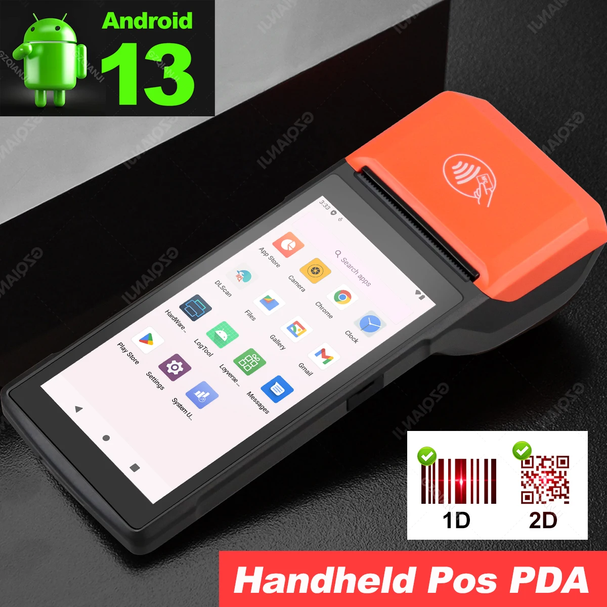 Upgraded Android 13 Handheld Pos PDA with NFC 1D 2D Barcode Scanner Reader Terminal Bulit-in 58mm Receipt Printer 4G WIFI USB