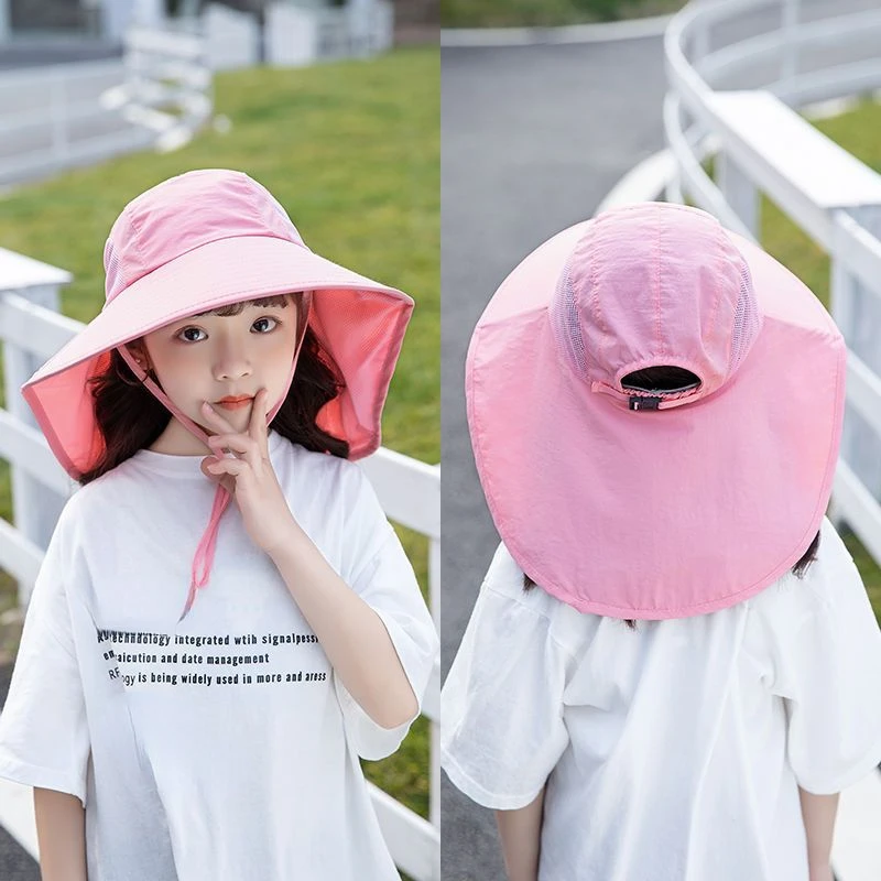 2023 New Solid Color Children Sun Hat Summer Kids Outdoor Neck Ear Cover Beach Caps Kids Travel Flap Cap for Children Boy Girl
