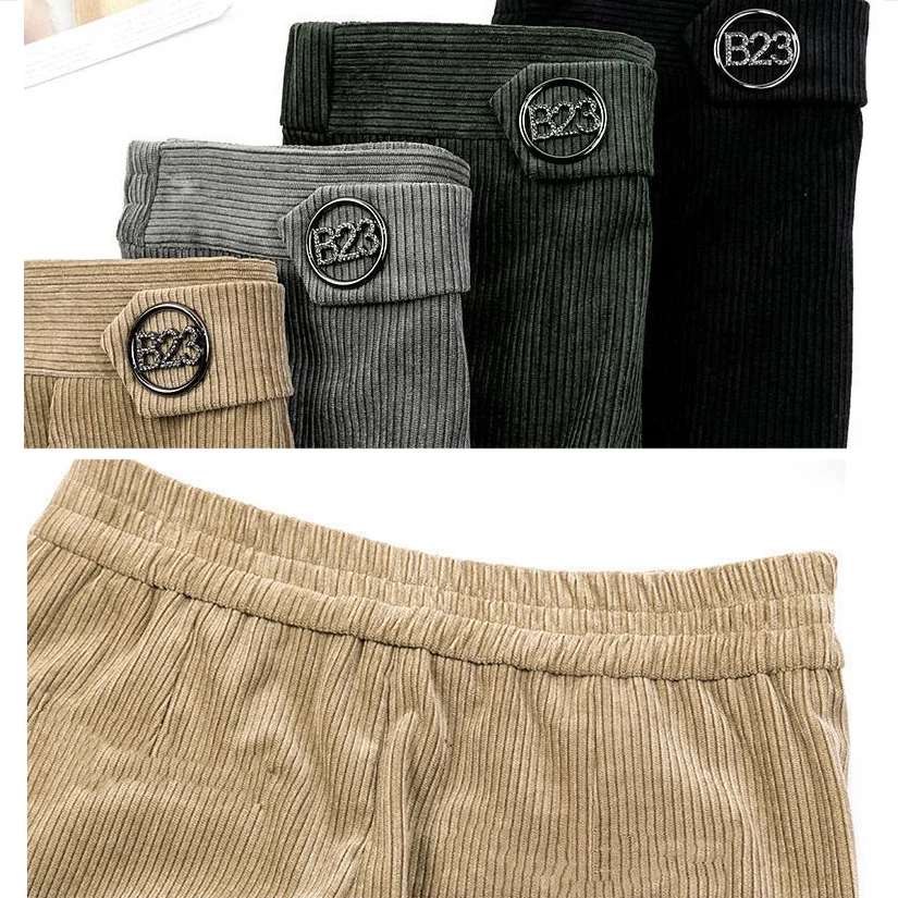 Winter Thick Corduroy Pants Elegant Women Office Work Warm Elastic High Waist Wide Leg Pant plush Velvet lined Baggy Pantalon