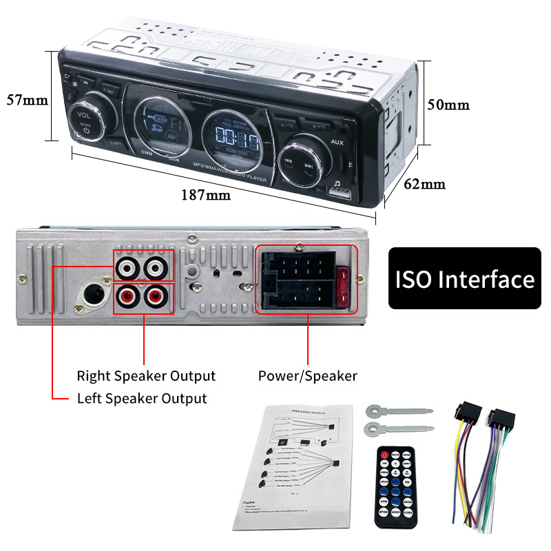 SINOVCLE Car Radio 1din Audio Bluetooth Stereo MP3 Player FM Receiver 60Wx4 Support Phone Charging AUX/USB/TF Card In Dash Kit