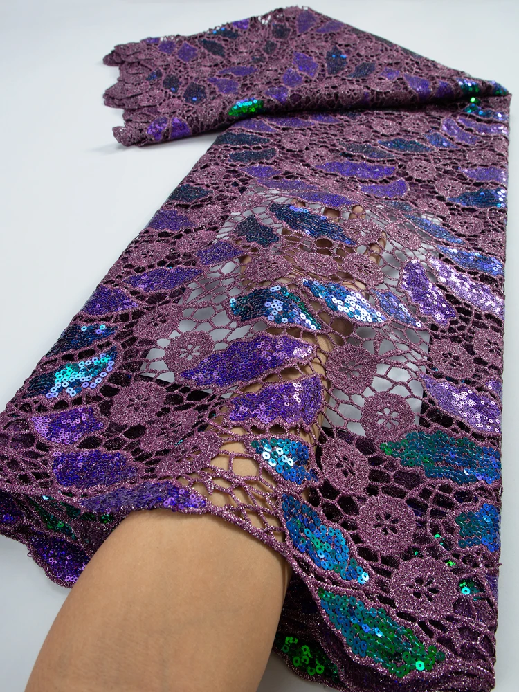 Sequined African Guipure new Lace Fabric 2023 High Quality Nigerian Water Soluble Lace Fabric For 2025 Wedding Party Dresses Sew TY3319