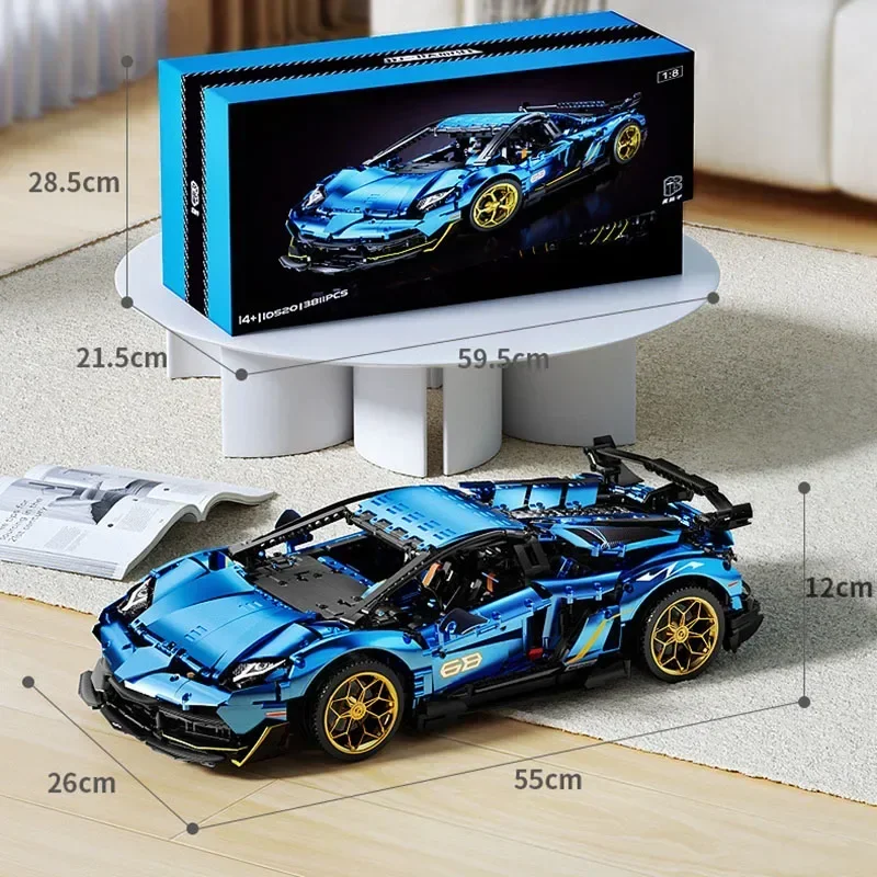 Technical MOC 10520 Super Blue Speed Sports SVJ Car Model 3811PCS Building Blocks Brick Toys for Children Adult Birthday Gift
