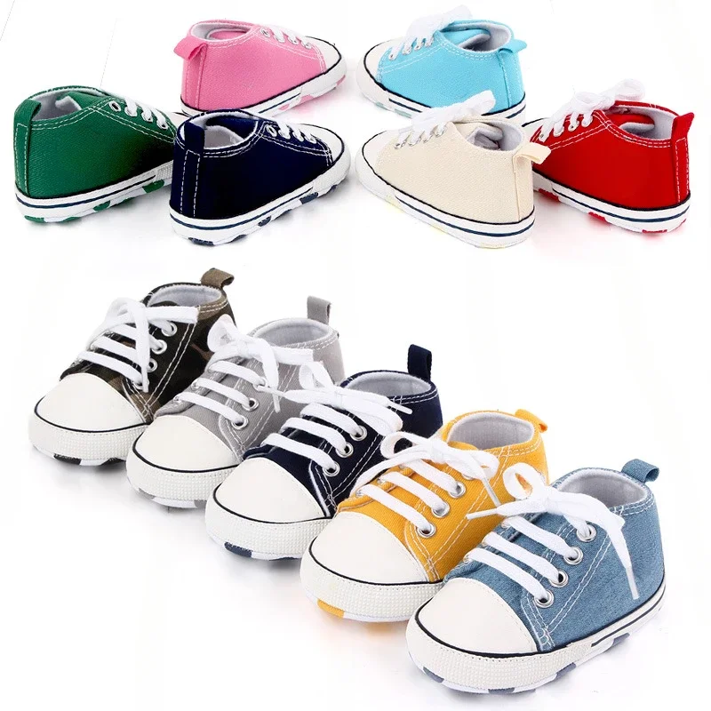 2025 Baby Shoes Boys Baby Girls Canvas Classic Casual Sneakers Newborn Star First new Walker Infant Soft Sole Non-Slip Walking Shoes