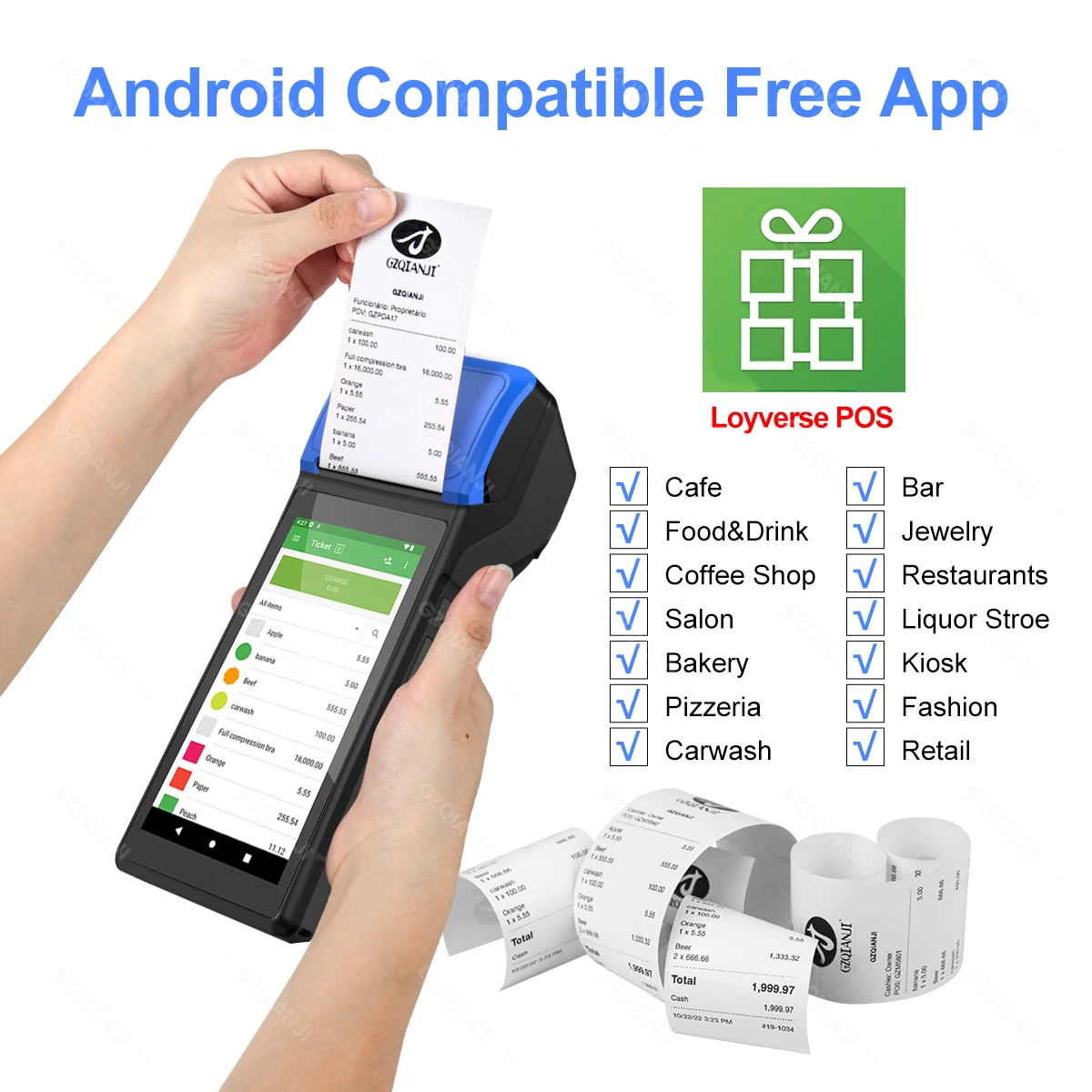 Upgraded Android 13 Handheld Pos PDA with NFC 1D 2D Barcode Scanner Reader Terminal Bulit-in 58mm Receipt Printer 4G WIFI USB