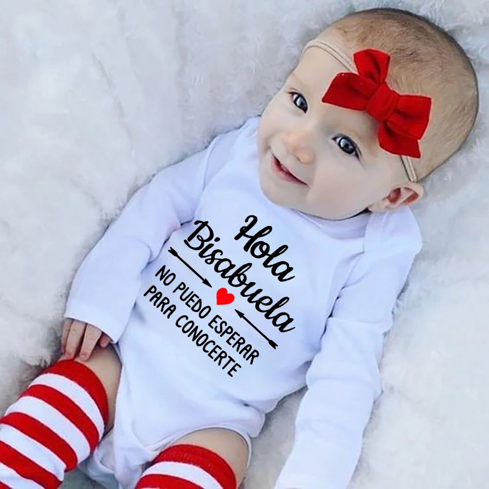 Hola Bisabuela 2025 Spanish new Baby Newborn Bodysuits Clothes Pregnancy Announcement To Great Grandma Boy Girl Children Casual Jumpsuits