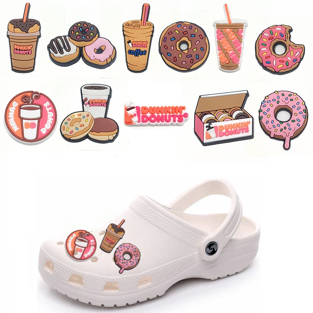 1pcs Dunkin Donuts Coffee Donut Shoe Charms Sandals Accessories Garden Shoe Buckle Decorations Kids Party Gift