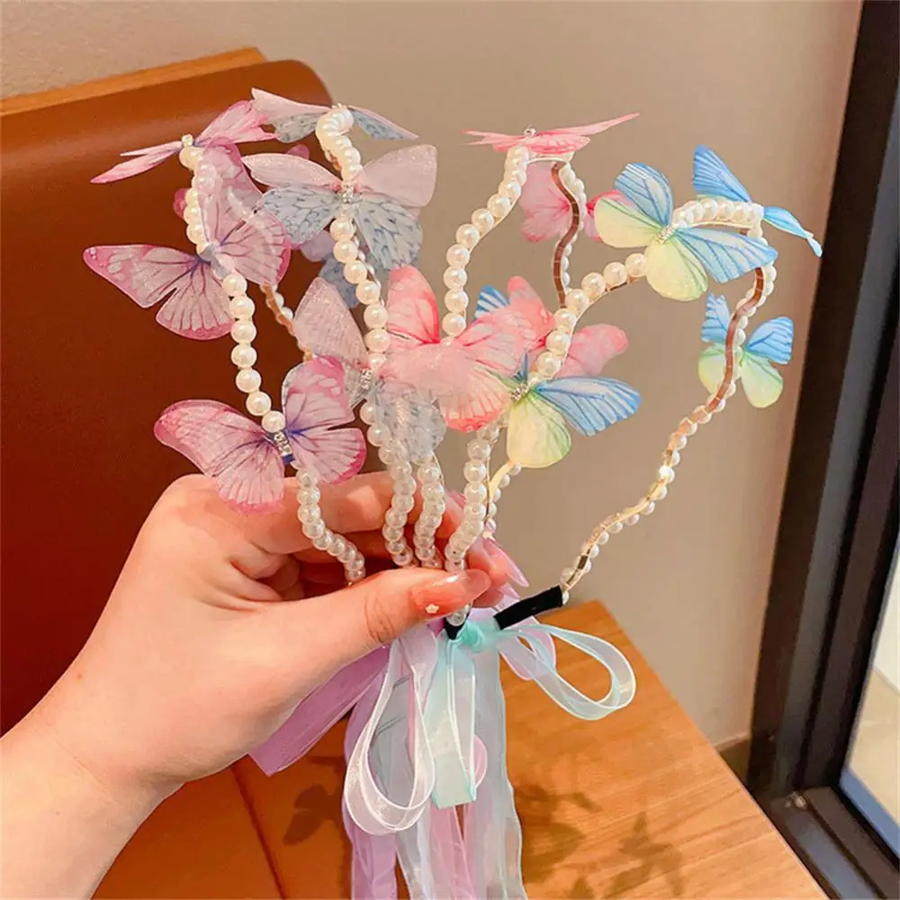 Hoofdband For Women New Girl Butterfly Parel Tassels Kinderen Streamer Haar Accessoires Cute ddmysmile Prinses Hoofdband Haar Clip Smile