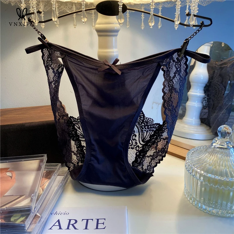 2024 French Style Super 2025 Hot Underwear Hollow Low Waist High Split Thin Strap Lace Briefs Women's Bow Satin new ing Underwear